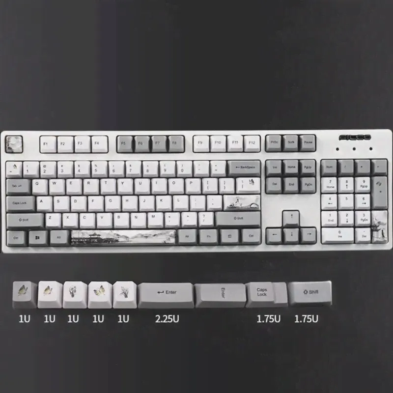 Чернильный ландшафтный колпачок для ключей OEM PBT ANIS Layout Keycaps Полный комплект механических клавиатурных колпачков для ключей PBT Сублимационный колпачок для ключей