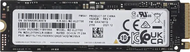 Твердотельный накопитель (SSD) 1 Tb M.2 2280 M Samsung PM9A1 <MZVL21T0HCLR-00B00> (OEM)-1