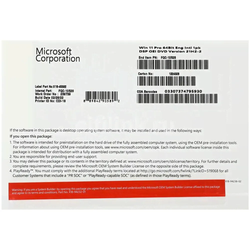 Microsoft Windows 11 Pro 64bit DVD OEM ENG