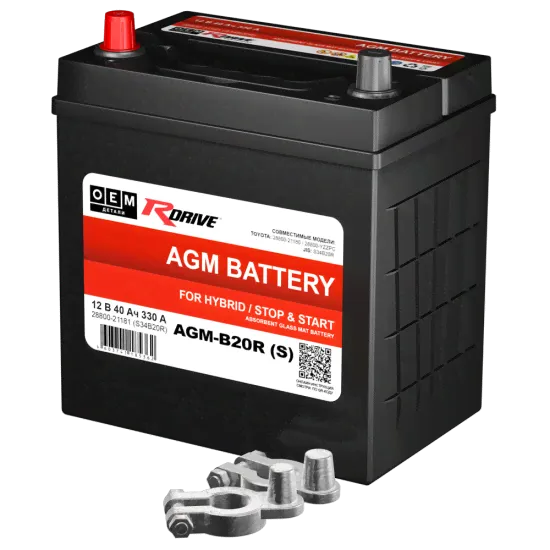 2880021181 RDRIVE Аккумулятор RDrive 40 Ah п/п AGM OEM (330А)(S34B20R)(201*135*220) 28800-21181/28800-21180 (TOYOTA/LEXUS)