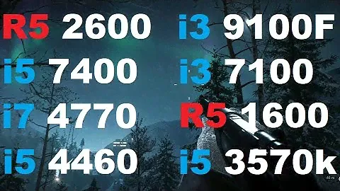 R5 2600 vs i3 9100F vs i5 7400 vs i3 7100 vs R5 1600 vs i7 4770 vs i5 4460 vs i5 3570k