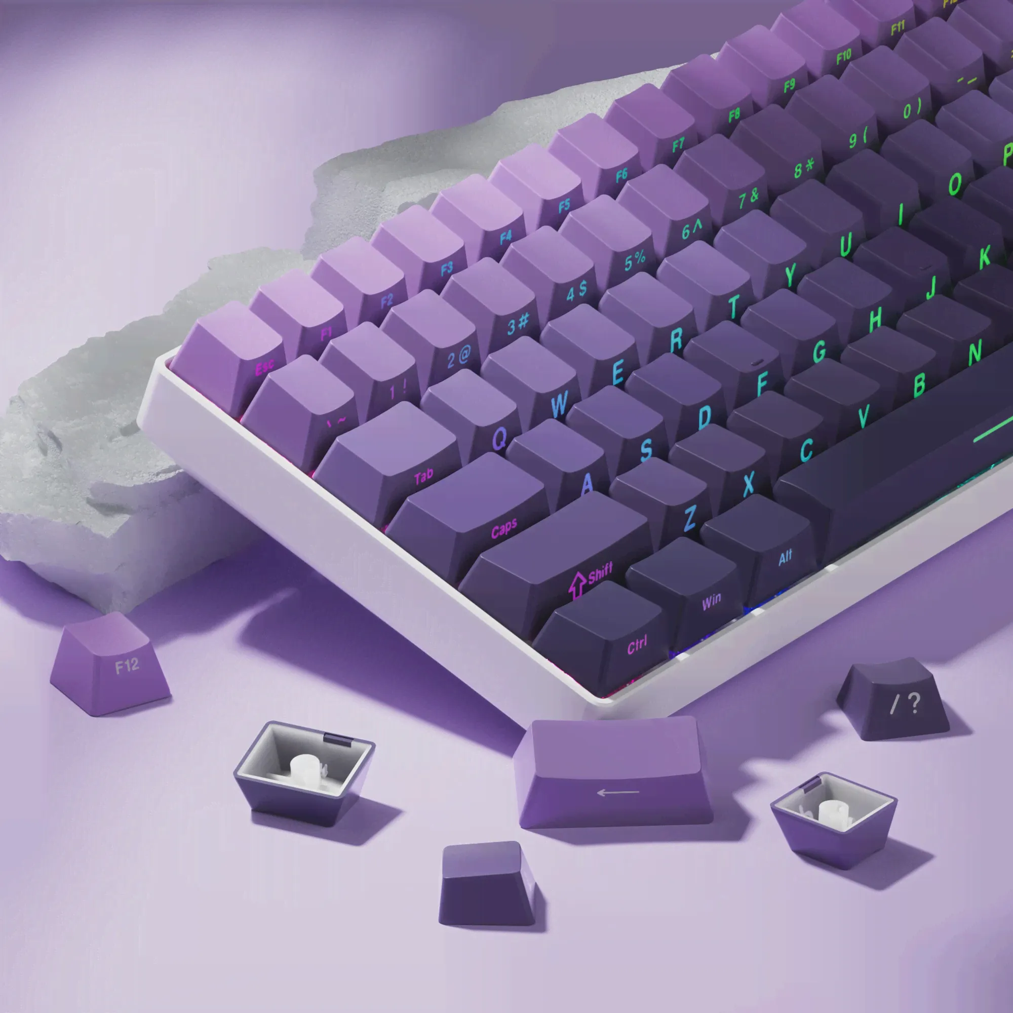 136 Клавиш С Боковым Принтом PBT Keycaps Градиентного Фиолетового Цвета С Двойным Просвечиванием Keycaps OEM Профиля для клавиатуры Gateron MX Switches